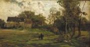 Charles-Francois Daubigny Landschap met boerderijen en bomen. oil